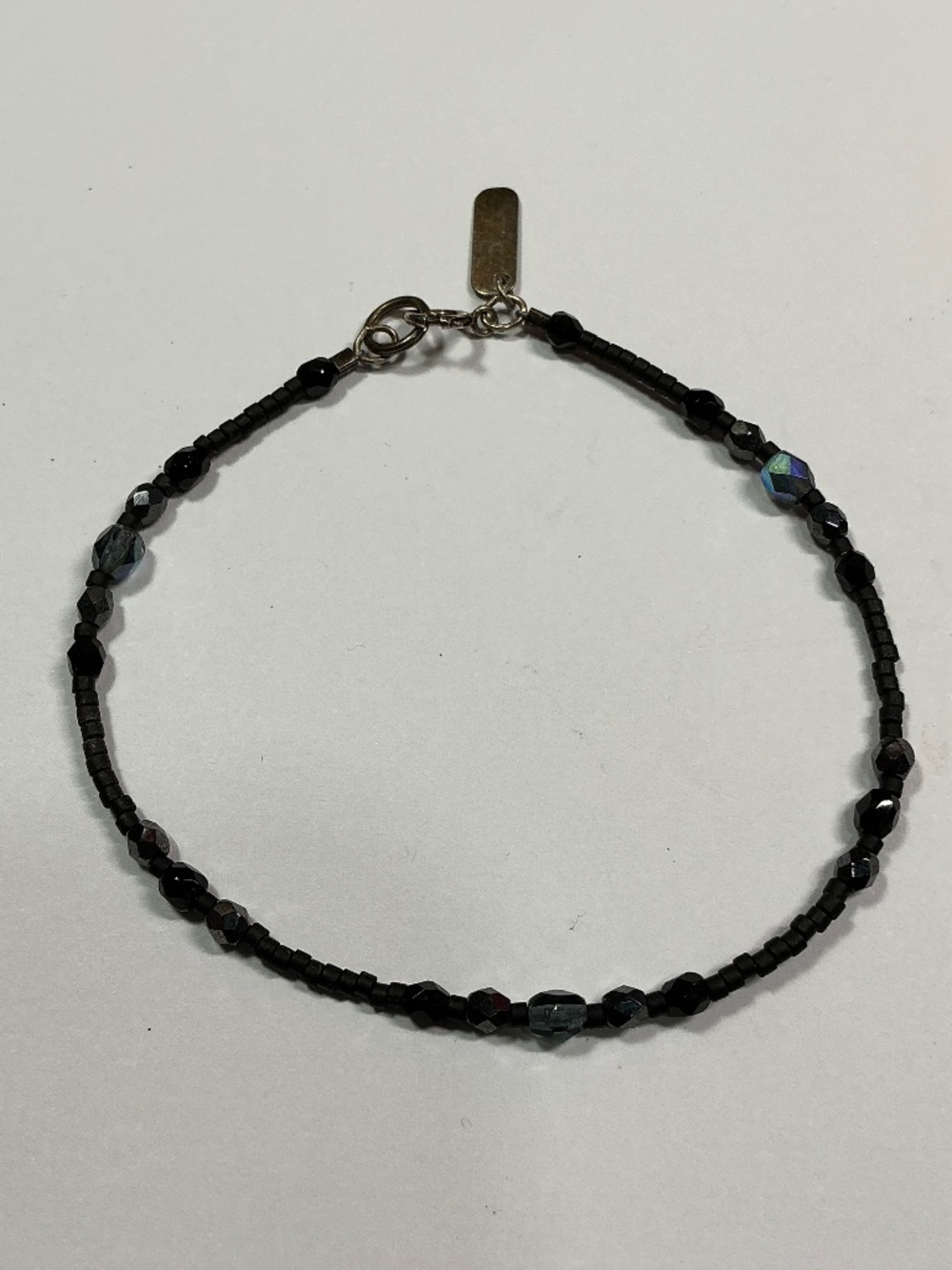 HOLLY YASHI Sterling Silver Black Beaded Bracelet. 7 & 3/8” long